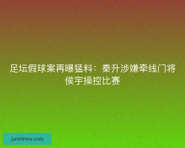 足坛假球案再曝猛料：秦升涉嫌牵线门将侯宇操控比赛